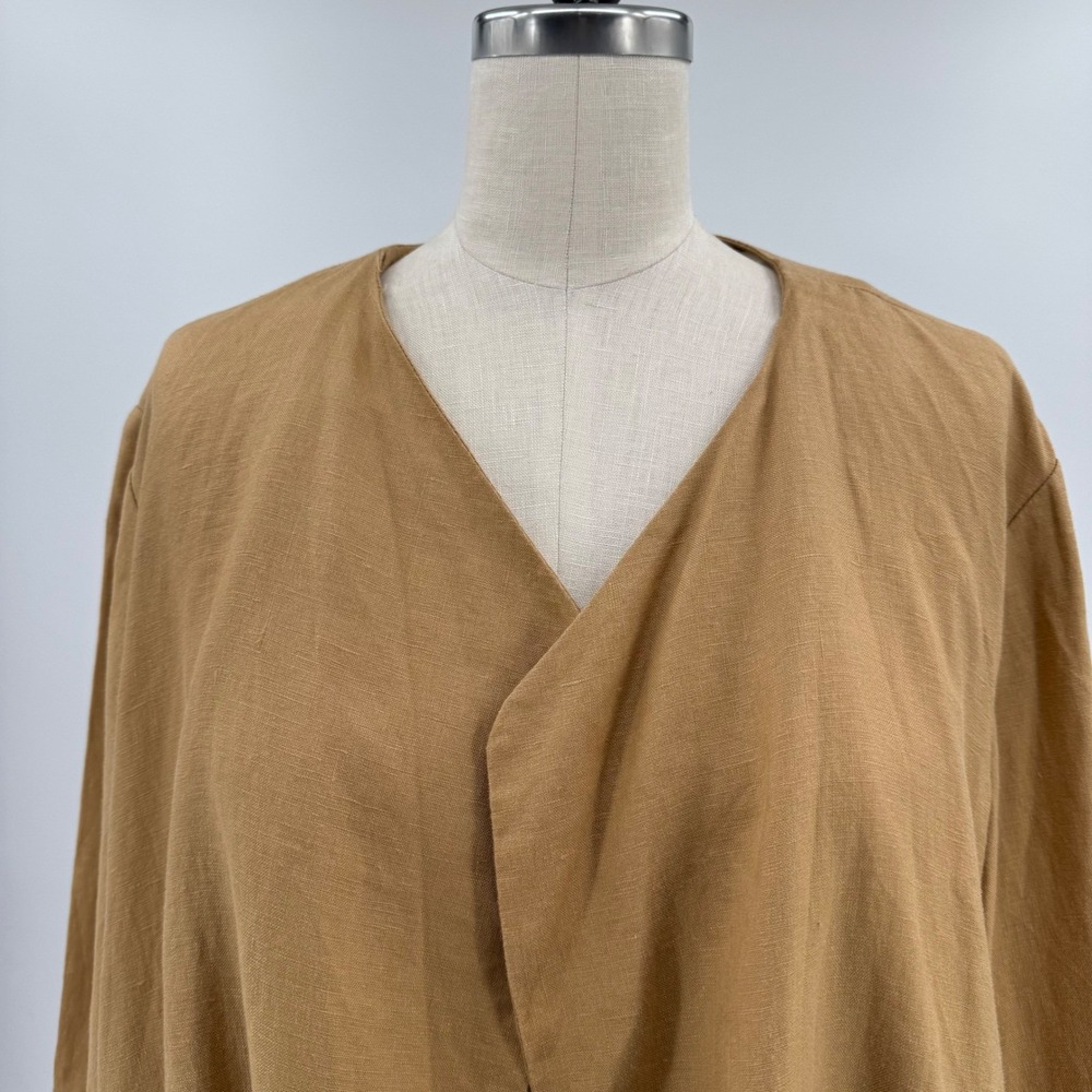 Donna Karan Open Front Jacket Womens XS Oversized Tan 100% Linen Lightweight - Picture 3 of 11